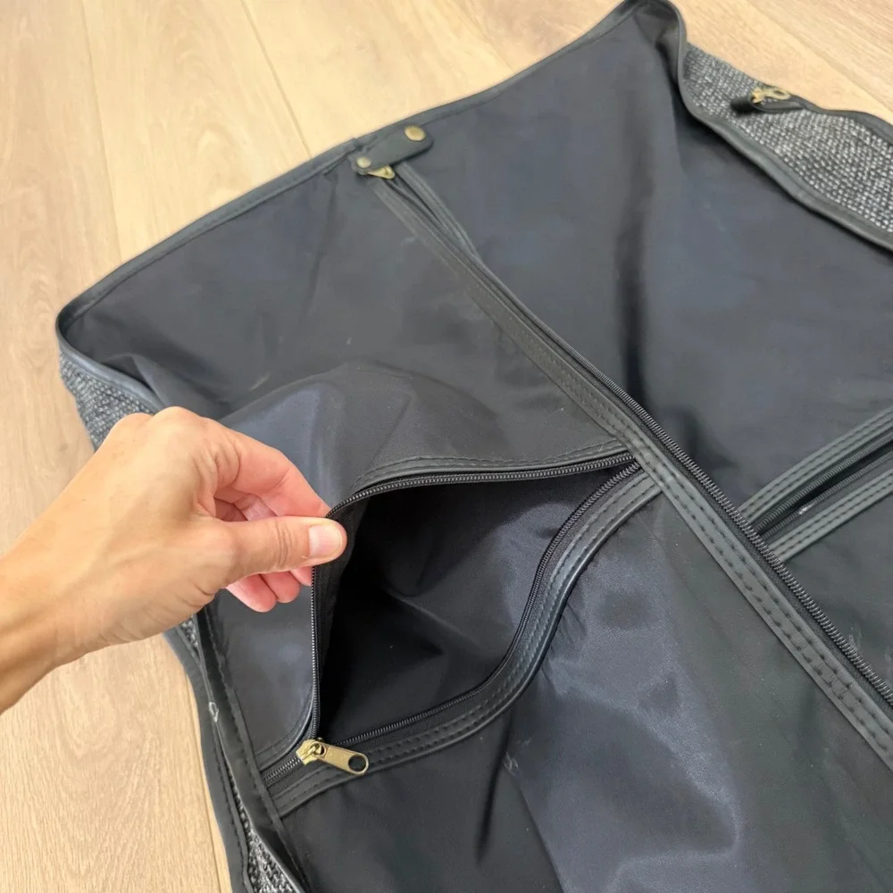 Kluge Grey Tweed Folding Garment Bag Travel Suit Carrier with Brass Hardware